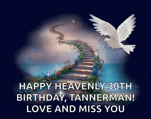 a happy heavenly 30th birthday greeting card with a white dove