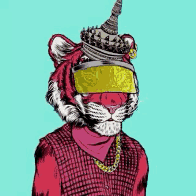 the tiger is wearing a crown and smoking a cigar .