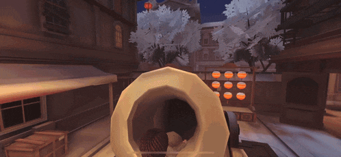 a screenshot of a video game shows a man walking through a street