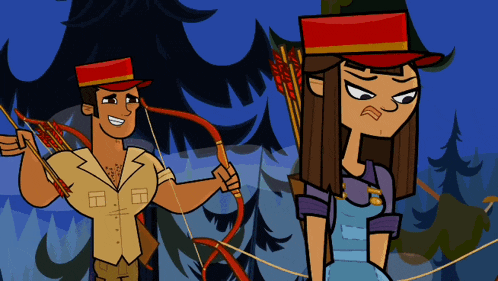 a cartoon of a man holding a bow and arrow next to a woman