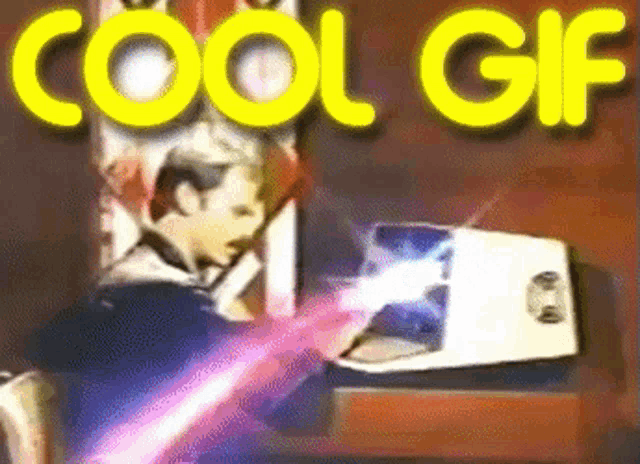a man is sitting in front of a tv and the words cool gif are on the bottom