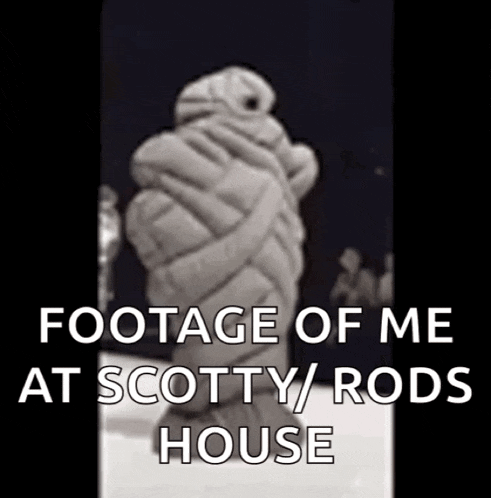 a black and white photo of a statue with the caption " footage of me at scotty / rods house "