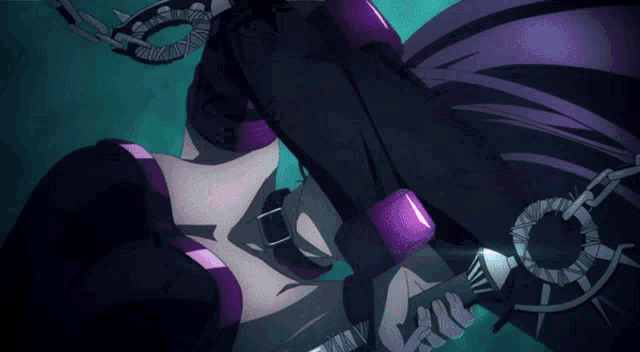a close up of a person with purple hair and a purple necklace