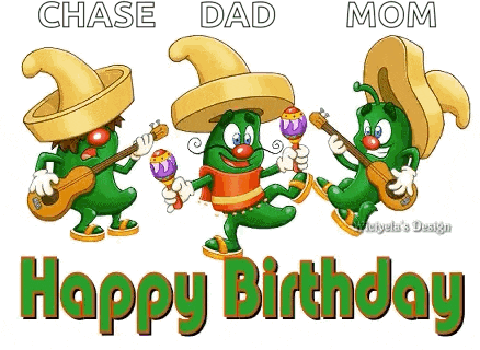 a happy birthday card with three gummy worms wearing sombrero hats and playing guitars .