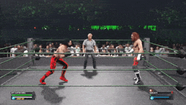 two wrestlers are fighting in a video game and one has the name sam smith on the screen