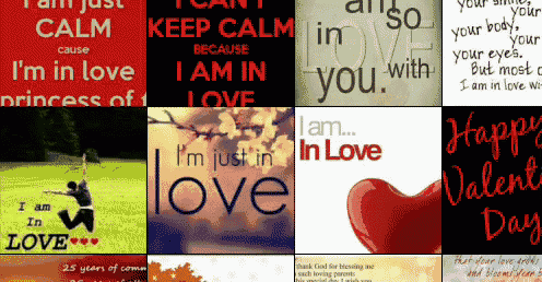 a collage of valentine 's day greeting cards including one that says " i am just in love "