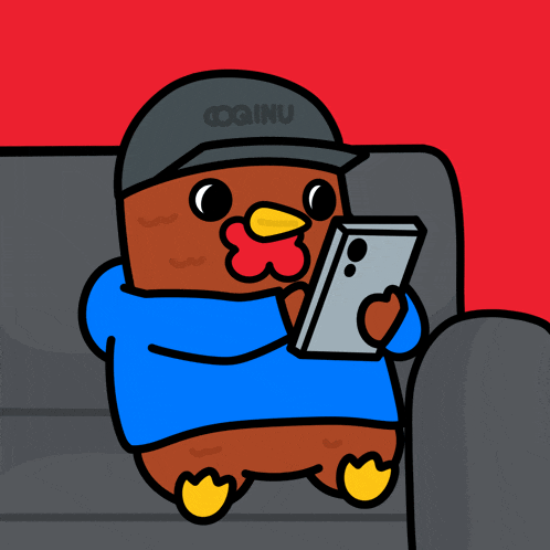 a cartoon chicken wearing a hat that says coginu on it