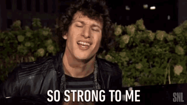 a man says so strong to me in front of a snl logo