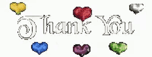 the word thank you is surrounded by hearts on a white background .