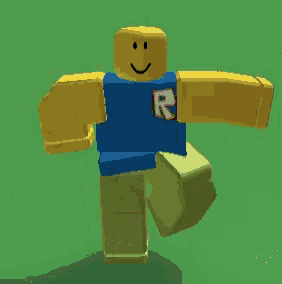 a roblox character is wearing a blue shirt with a red r on it
