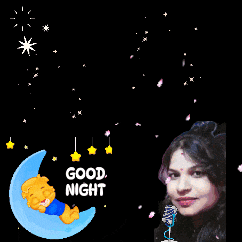 a woman singing into a microphone with the words good night everyone behind her