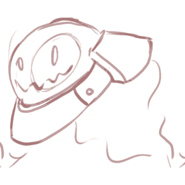 a drawing of a person wearing a hat with the letter m visible