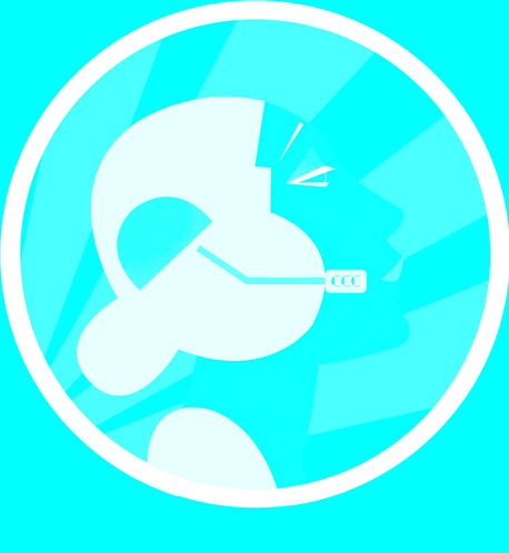 a blue and white circle with a person wearing a headset with ccc on it