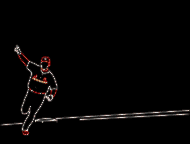 a neon drawing of a baseball player with the letter s on his jersey