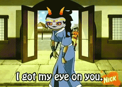 a cartoon character with horns says i got my eye on you