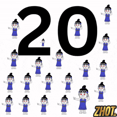 the number 20 is surrounded by cartoon characters with red eyes