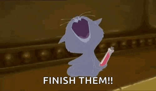 a cartoon cat is holding a bottle of potion and screaming .