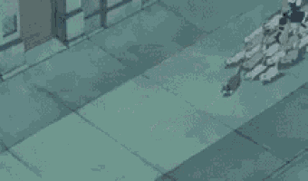 a cartoon of a person standing on a sidewalk next to a wall .