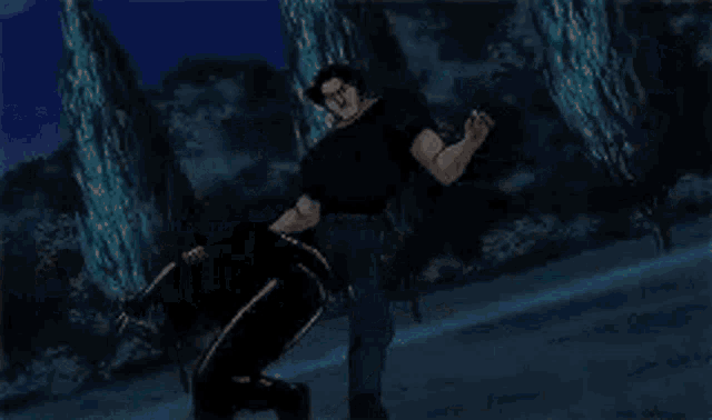 a man is kicking a woman in the face in front of a large building .