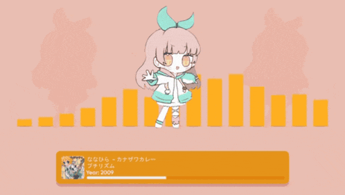 a girl with a bow on her head is standing in front of a bar graph with the year 2009 on it