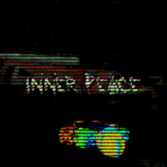 the word inner peace is displayed on a black screen