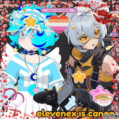 a picture of two anime girls with elevenex is can written on the bottom