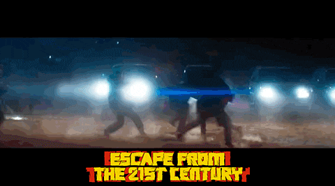 a poster that says escape from the 21st century in red letters