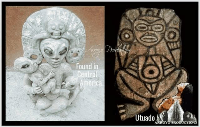 a picture of a statue and a picture of a statue with the words found in central america