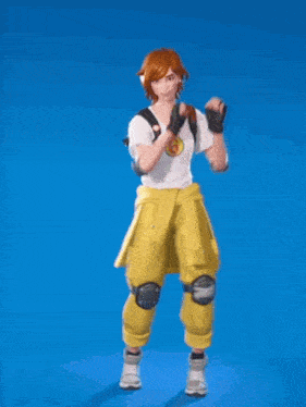 a cartoon character is dancing on a blue background .