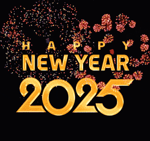 a happy new year greeting with fireworks in the background