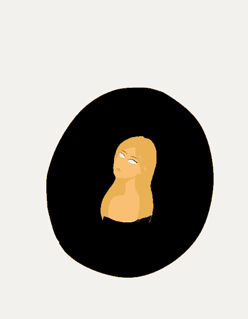 a cartoon drawing of a woman with blonde hair in a black circle