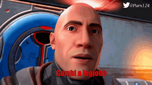 a bald man says gombi a legjobb in red
