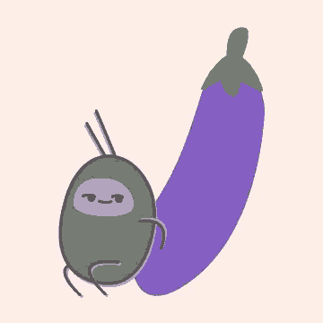 a cartoon ninja is standing next to a large purple eggplant