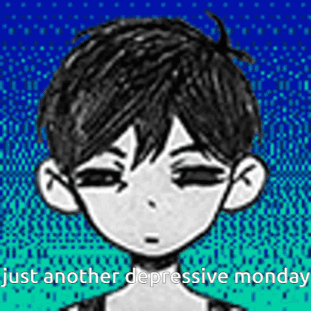 a black and white drawing of a boy with the words just another depressive monday