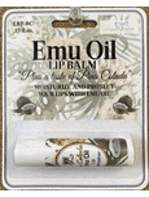a tube of emu oil lip balm in a cardboard package .