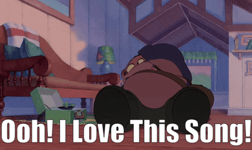 a picture of a cartoon character with the words ooh i love this song below him