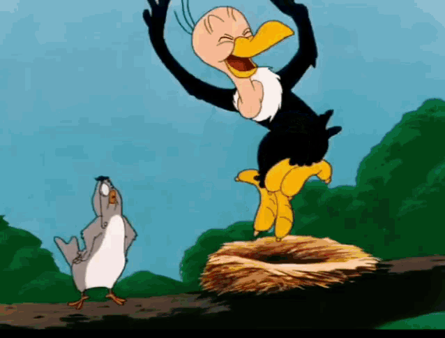 a cartoon of a vulture and a pigeon