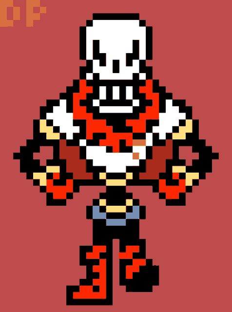 a pixel art of papyrus with a red and white outfit