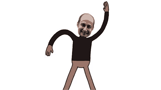 a cartoon drawing of a man with a bald head dancing