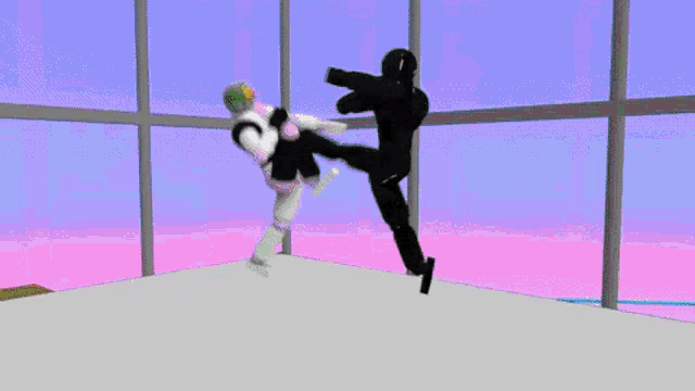 a cartoon character kicking another character in the face