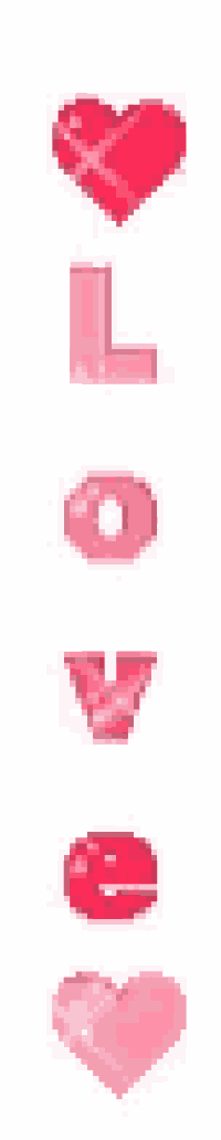 a row of pink hearts with the word love written in them .