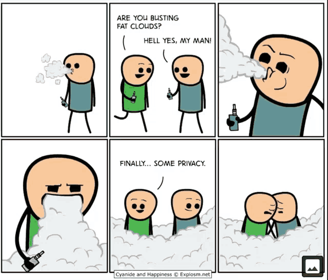 a cartoon of a man smoking an electronic cigarette
