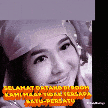 a picture of a woman with the words selamat datang di room on it
