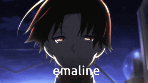 a close up of a person with the word emaline written on it