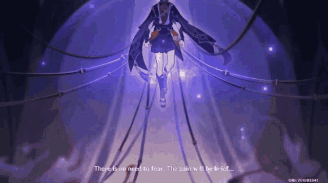 a video game character says there is no need to fear and the pain will be brief
