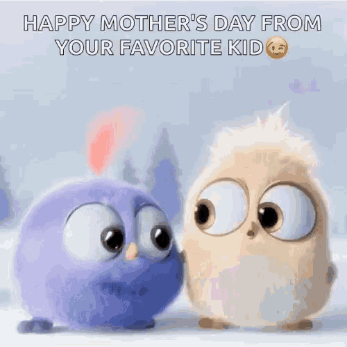 two cartoon birds are kissing each other on mother 's day
