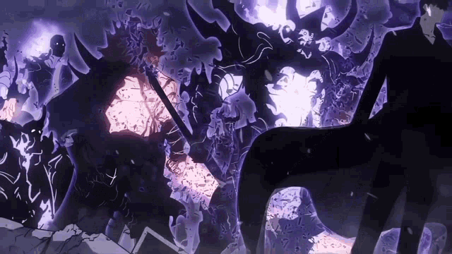 a drawing of a monster with purple horns and a purple background