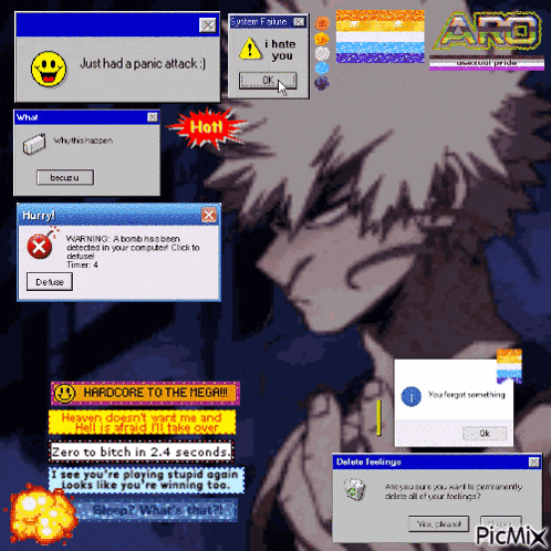 a collage of computer screens with one that says hardcore to the megas