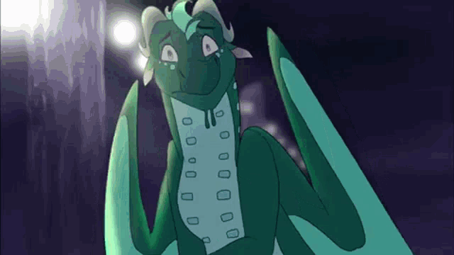 a cartoon dragon with a sad look on its face is sitting on a rock .