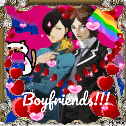 a picture of two anime characters with hearts and the words boyfriends on it